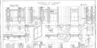 An archival drawing of the Cathedral of Learning